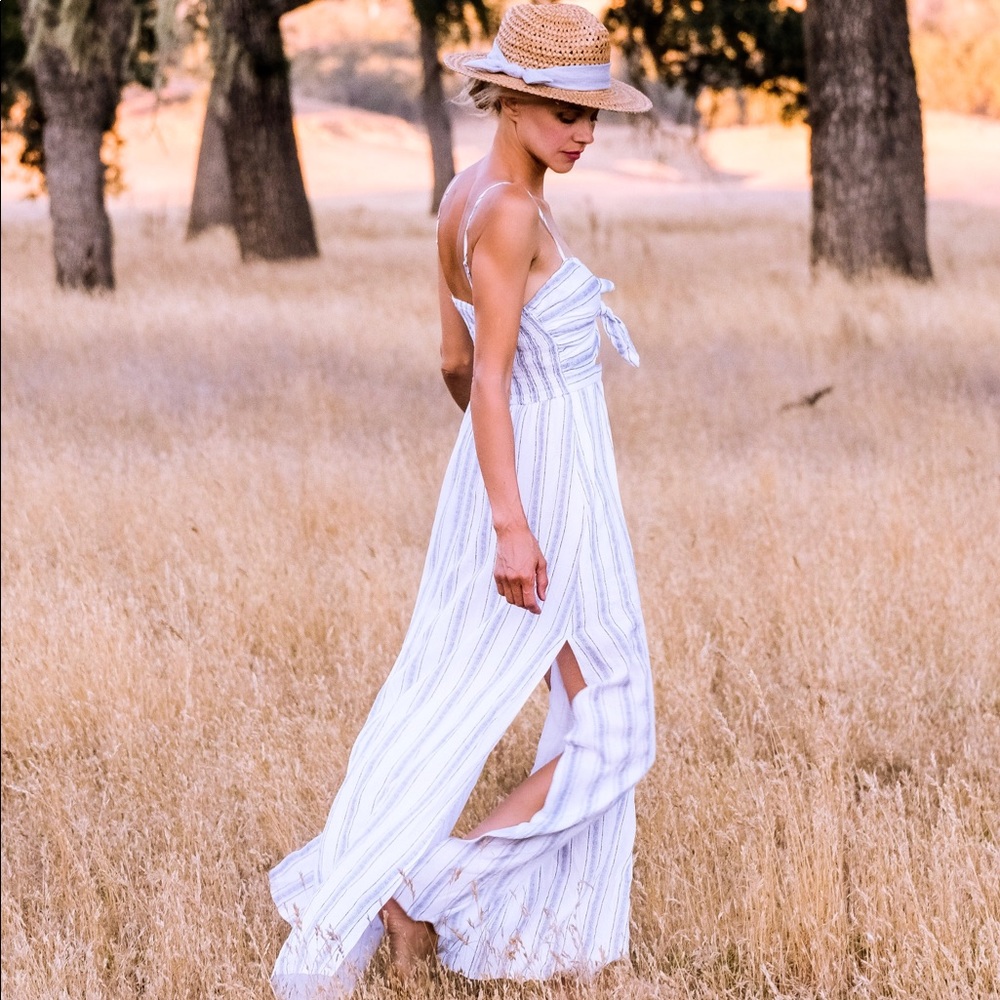 Striped Maxi Romper Dress With Cutouts and Slits